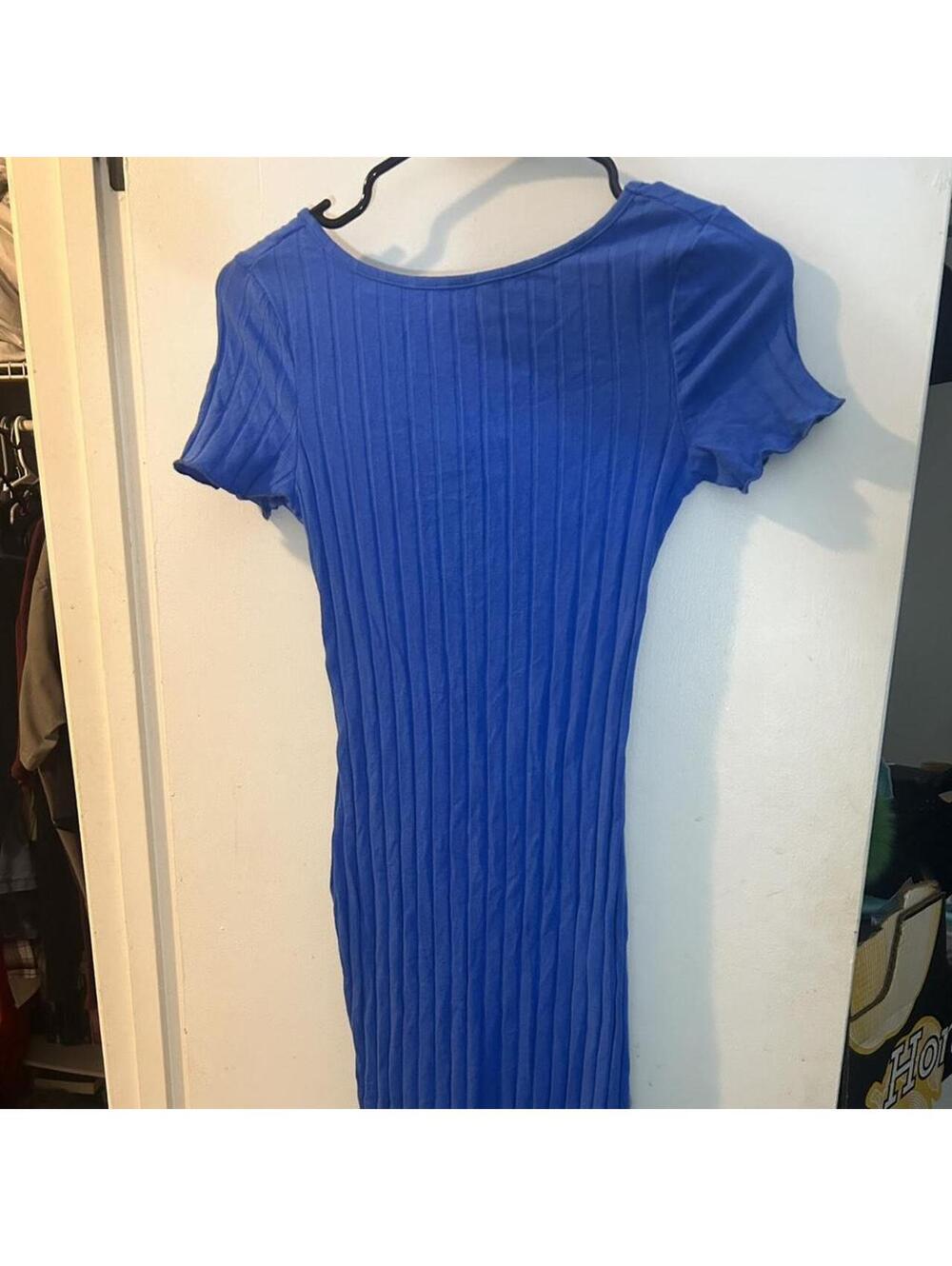 Blue ribbed bodycon dress short slit size S See measurements for exact sizing